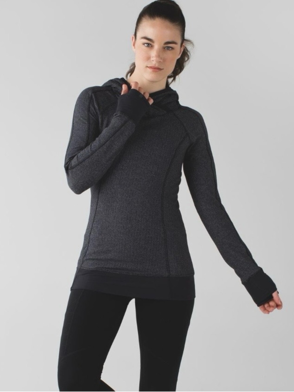 Lululemon think fast hoodie size 6 heathered herringbone heathered black